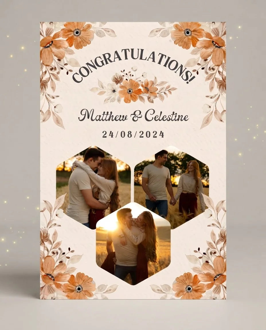 Personalised Rustic Floral Theme Wedding Mega Card displayed against a plain studio background