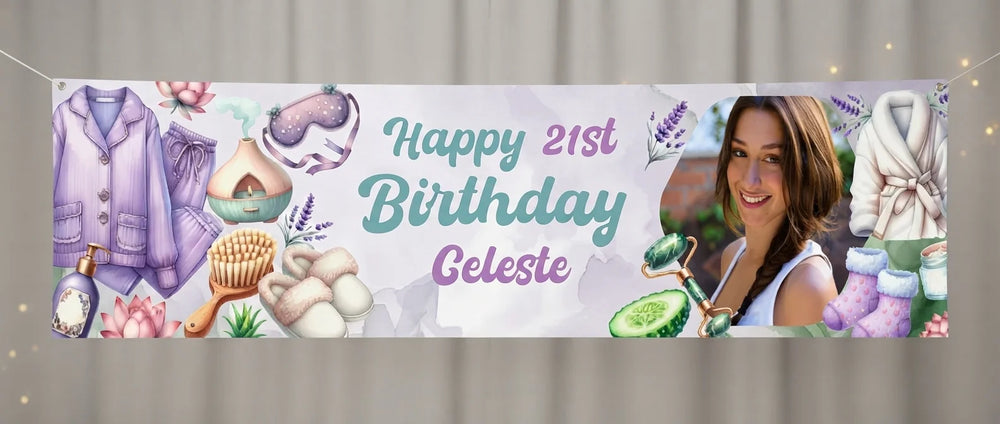 Personalised Spajama Party Birthday Party Banner displayed against a plain studio background