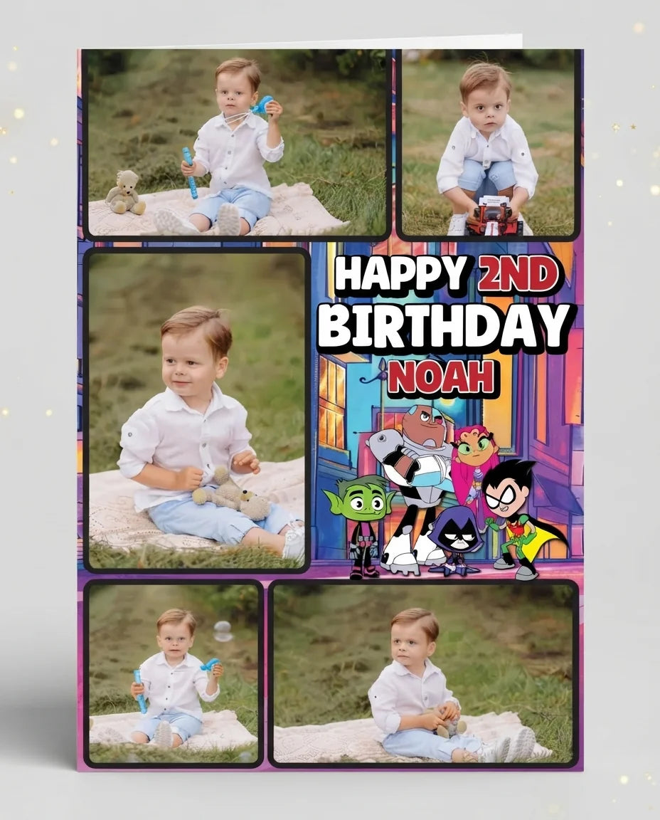 Personalised Teen Titans Go Mega Card displayed against a plain studio background