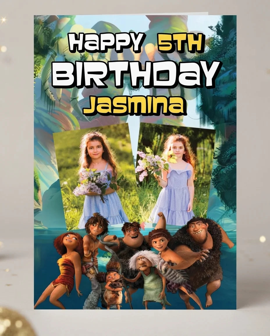 Personalised The Croods Mega Card displayed against a plain studio background
