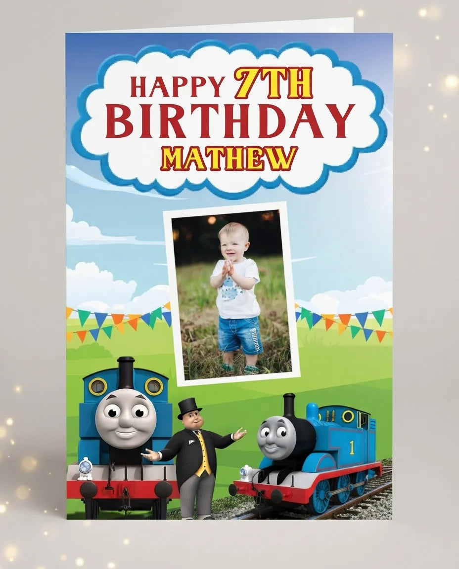 Personalised Thomas Mega Card displayed against a plain studio background