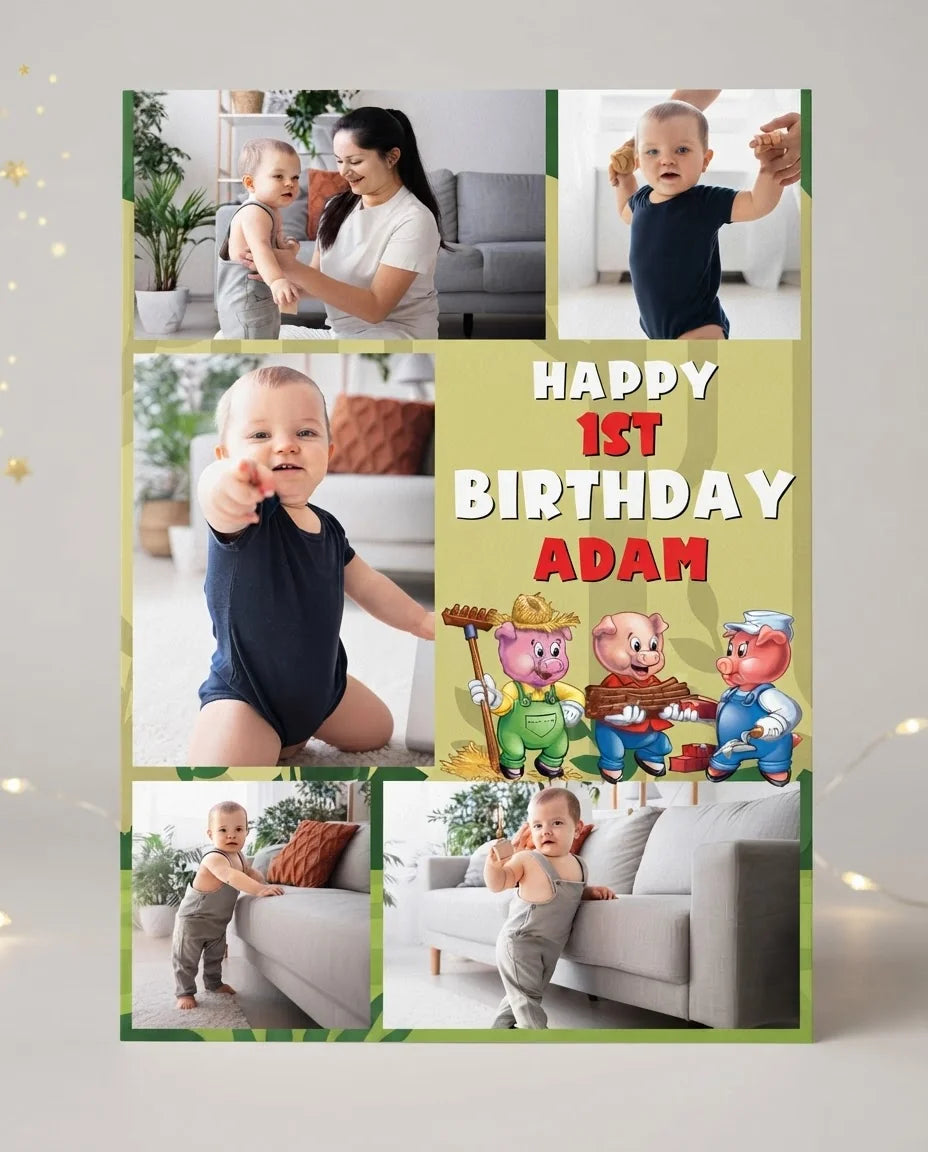 Personalised Three Little Pigs Mega Card displayed against a plain studio background