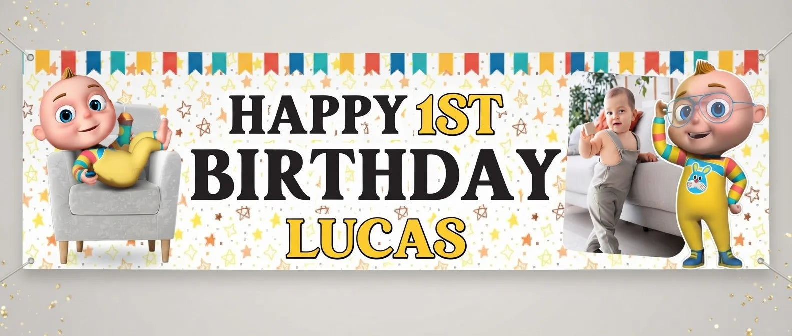 Personalised Tootoo Boy Birthday Banner displayed against a plain studio background