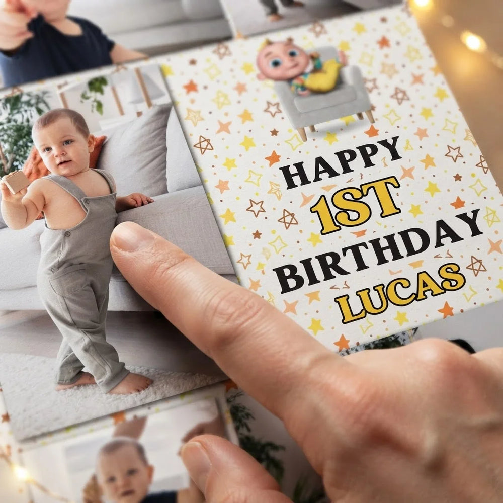 Close-up of the personalised name and photo printed on the Tootoo Boy Mega Card