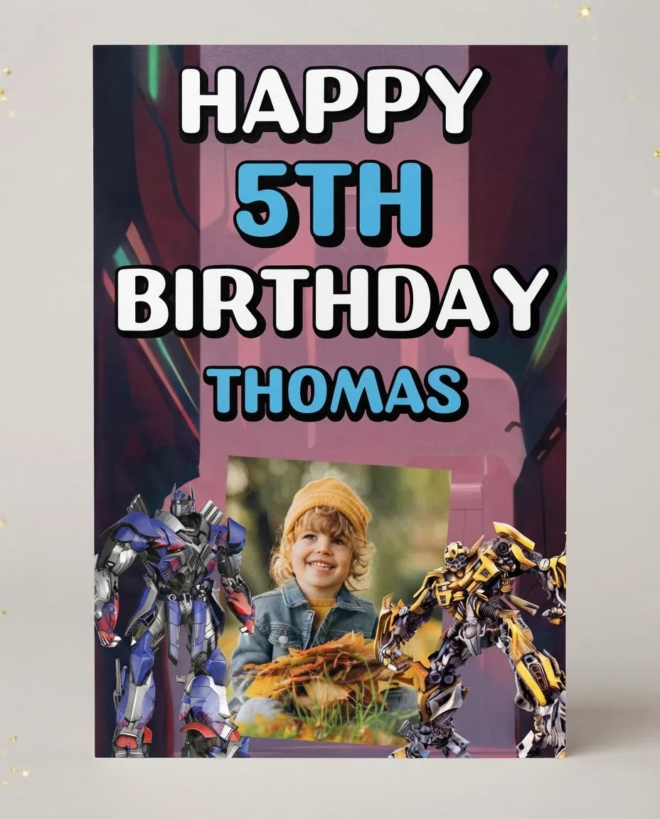 Personalised Transformers Mega Card displayed against a plain studio background