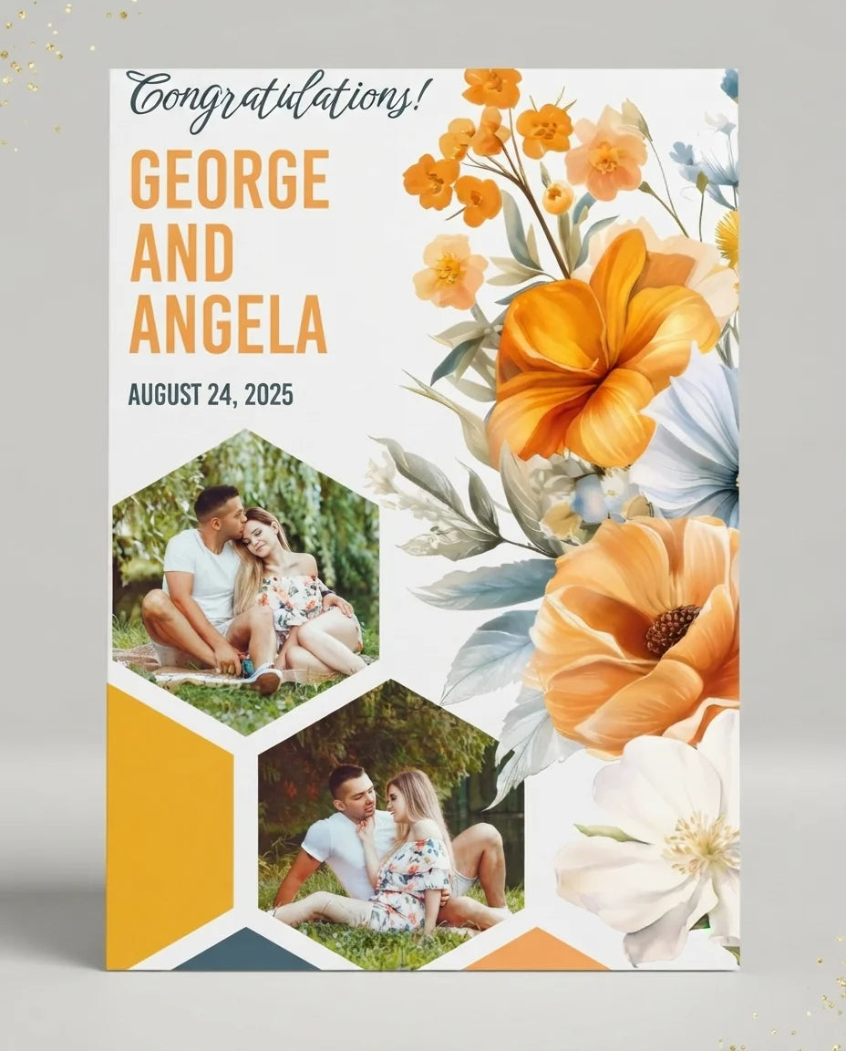 Personalised Wild Flower Theme Wedding Mega Card displayed against a plain studio background