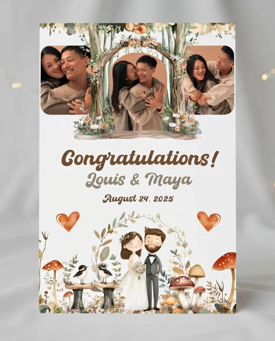 Personalised Woodland Theme Wedding Mega Card displayed against a plain studio background
