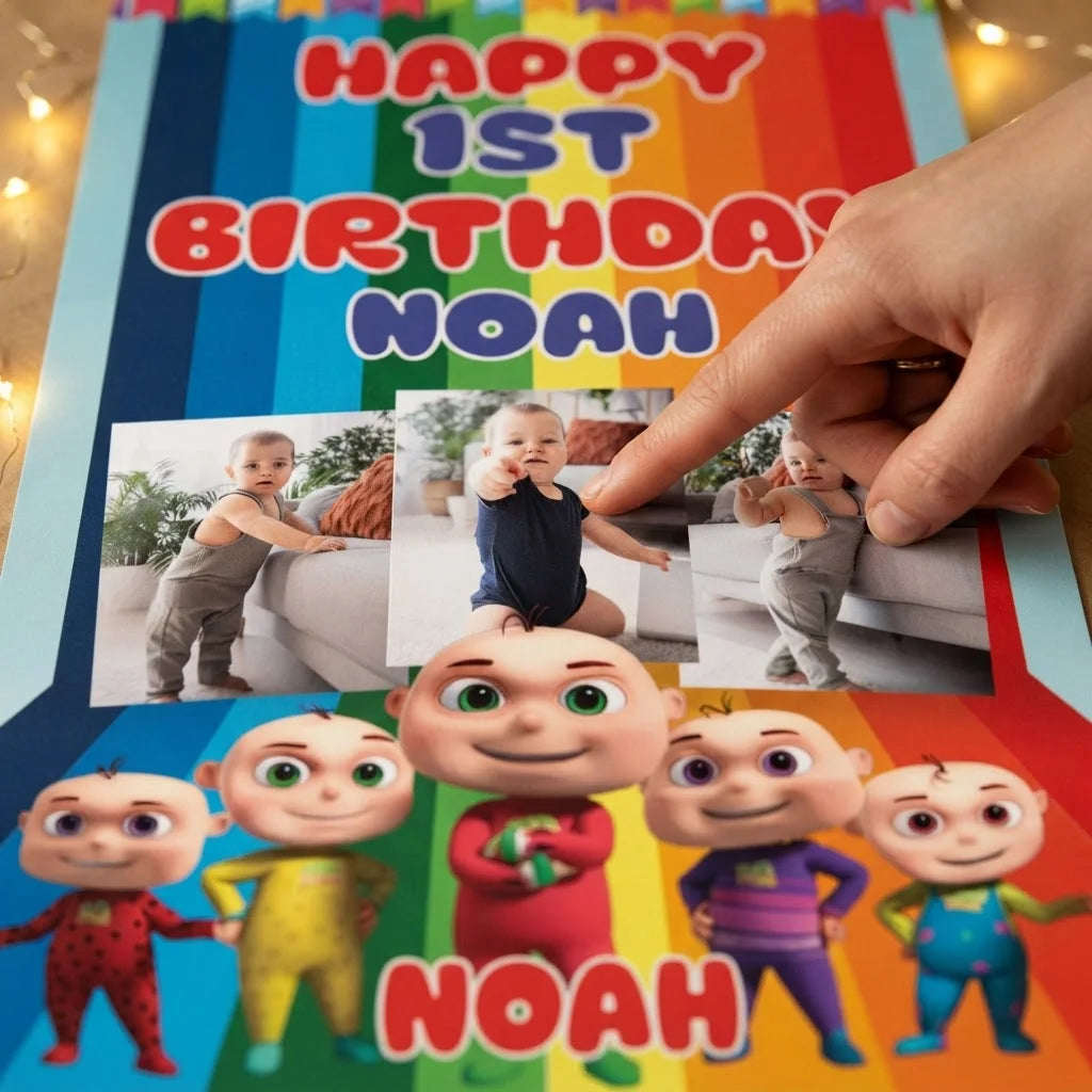 Close-up of the personalised name and photo printed on the Zool Babies Mega Card